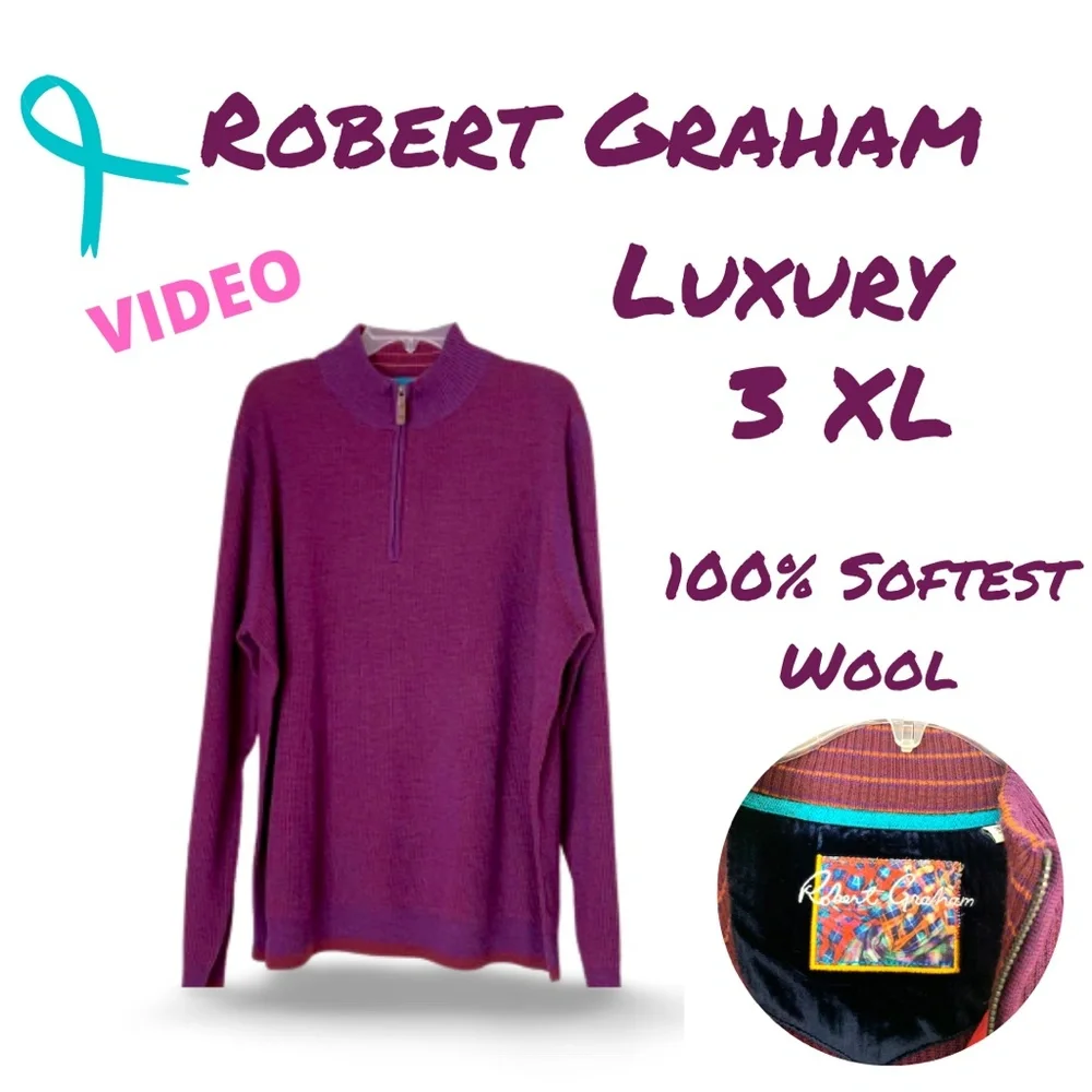 ROBERT GRAHAM Zip 100% Wool Sweater